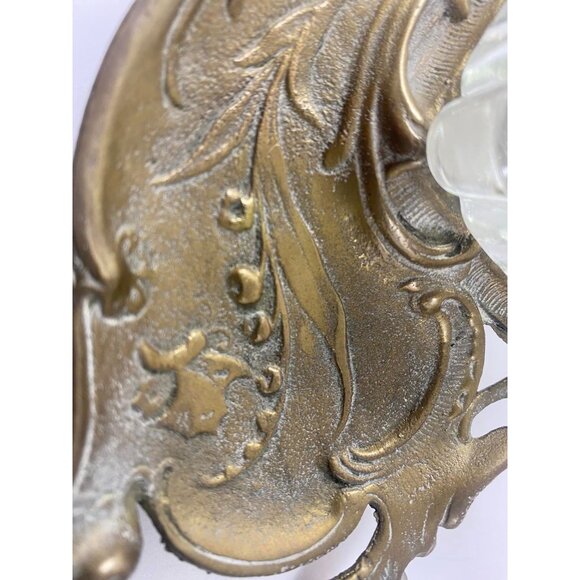 Antique Victorian Brass & Glass Inkwell Holder Desk Accessory With Ornate Design - Picture 8 of 9